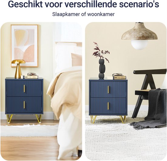 SoBuy Table de chevet, table de chevet avec 2 tiroirs, table d'appoint moderne pour la chambre et le salon, bleu, 40 x 40 x 47 cm FBT115-B