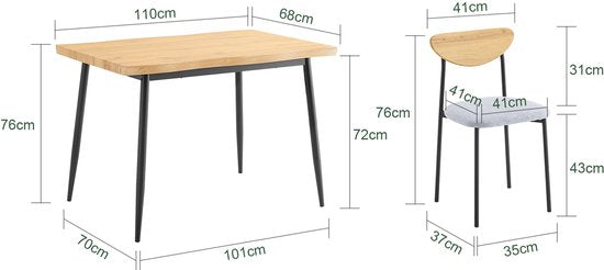 SoBuy OGT52-N Ensemble de table à manger 5 pièces avec chaises confortables, table à manger avec 4 chaises, table de cuisine compacte pour les petits espaces, idéale pour la salle à manger, la cuisine, le salon