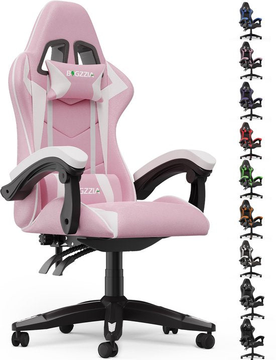 Fauteuil gaming Bigzzia - Fauteuil de bureau ergonomique en cuir PU - Réglable en hauteur - Avec coussin lombaire et appui-tête - Fauteuil gaming confortable pour adultes - Filles et garçons