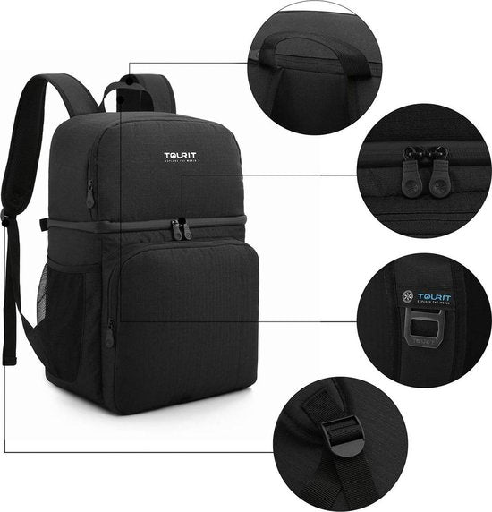 Sac à dos isotherme (28L) - Contient 16 canettes - Sac à lunch pour femmes et hommes - Noir