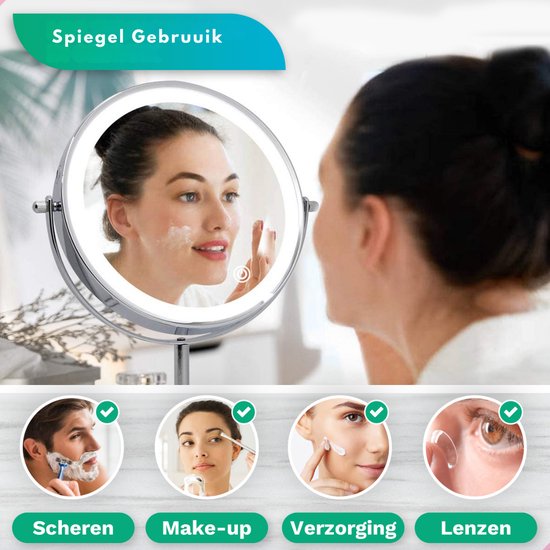 Mirlux Miroir de maquillage de luxe avec lumière LED - grossissement 10x - réglable et rechargeable - 3 niveaux de lumière - chrome - Miroir de maquillage - Miroir avec lumière LED