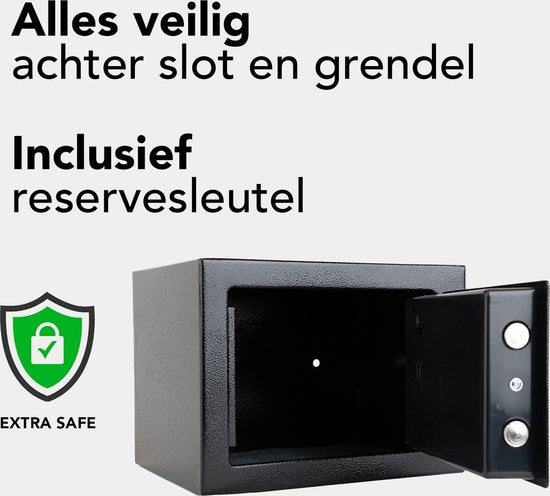 Coffre-fort Infinity - Électronique - Serrure à chiffres - 2 clés de secours - Fixations - Ancrage - Serrure de sécurité - 23x17x17 cm