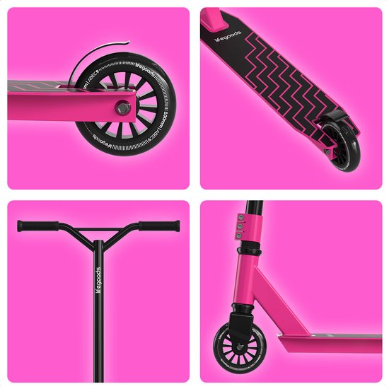 LifeGoods Stuntstep Fly X - 6+ Years - Marchepied pour enfants - Garçons/Filles - 100mm - 100KG - Noir/Rose