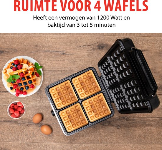 gaufrier alpina - gaufres de Bruxelles - revêtement antiadhésif - 4 gaufres - 1200W