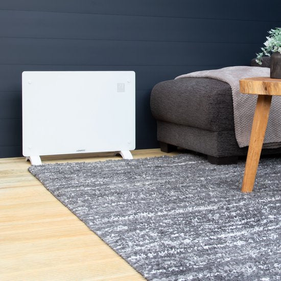 Chauffage électrique - VONROC - Convecteur avec panneau en verre - 750W/1500W - Jusqu'à 18m2 - Contrôlé par l'application (via Wifi) et manuellement - Blanc