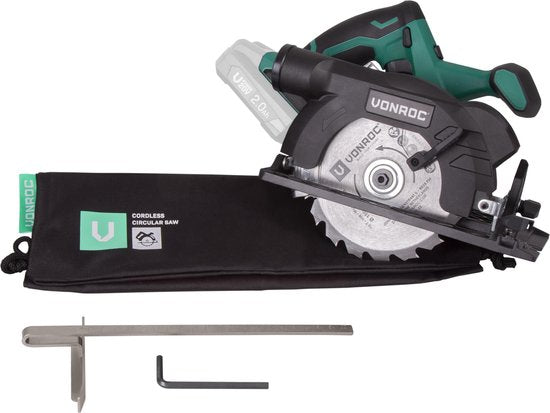 VONROC Accu Circular Saw - VPower 20V (sans batterie ni chargeur) - Guide parallèle et lame de scie Ø150MM inclus