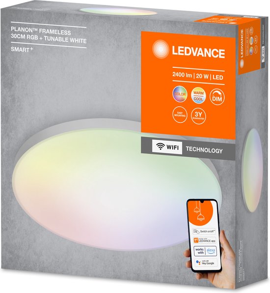 LEDVANCE Luminaire : pour plafond, SMART+ MULTICOLOR / 2 W, 22-...24- V, angle de rayonnement : 11-, réglable blanc/RGB, 3-65- K, matériau du corps : aluminium, IP2-