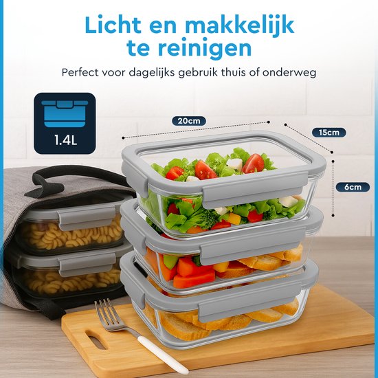 Nord Kitchen Preserving Trays Set - with Glass Steam Lid - Meal Prep Trays - Freezer Trays Full Glass - Airtight - 5 Pieces - 1040 ML