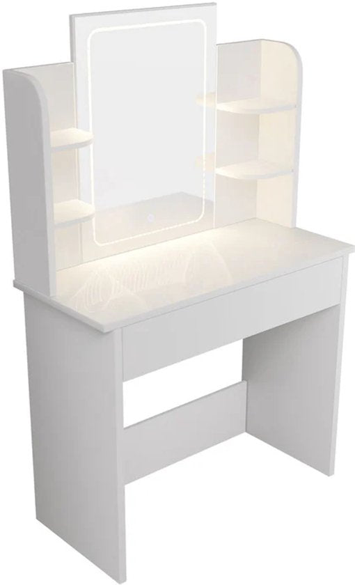 Coiffeuse Zoey - Miroir LED inclus - Blanc