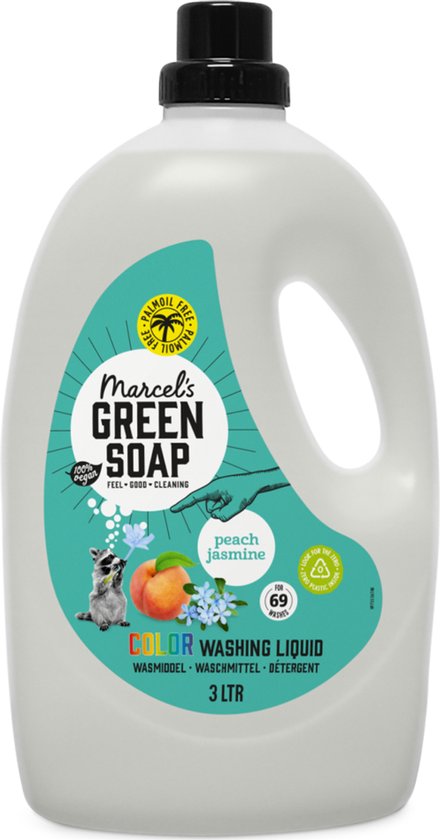 Détergent liquide Marcel's Green Soap - Grand paquet - Pêche et Jasmin - 3L - 69 lavages
