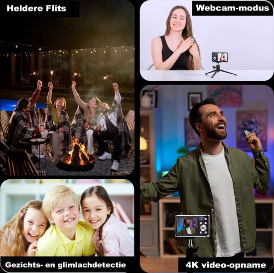 K&L Digital Camera 4K - Appareil photo - Caméra photo - Caméra compacte - Caméra Vlog - Pour les enfants - 64GB inclus - NL Software