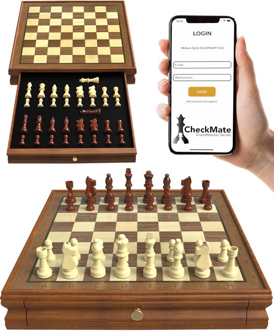 Windsor Luxury Chess Board - avec pièces - 35 cm - Annotations - Jeu d'échecs - Jeu d'échecs magnétique - Jeu d'échecs - Bois
