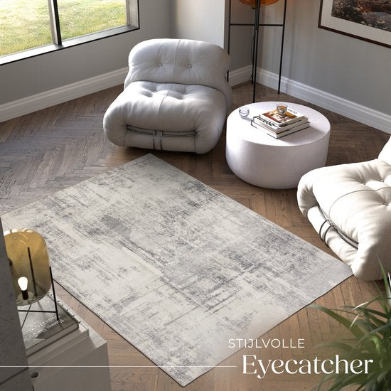 tectake® Tapis au design vintage - Tapis à poils ras pour le salon, la chambre d'enfant, la chambre à coucher ou le couloir - Lavable - Taille div. - 160x230cm - beige/gris