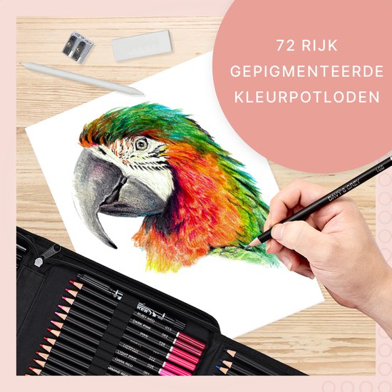 S.old Crayons de couleur - Set de crayons - Crayons de croquis - Set de dessin 97 pièces - Dessin au fusain - Gomme, taille-crayon et étui inclus