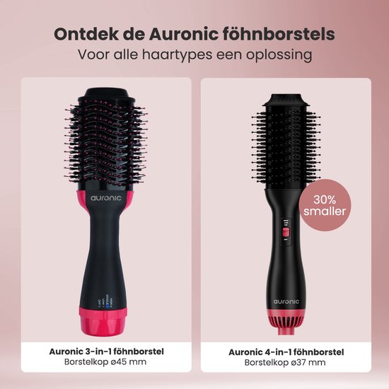 Auronic 4-in-1 Hairdryer Brush - Airstyler - Combs - Styles - Curls - Blow-dry - 37 mm Curling Brush - 360 Degree Airflow - Black/Pink