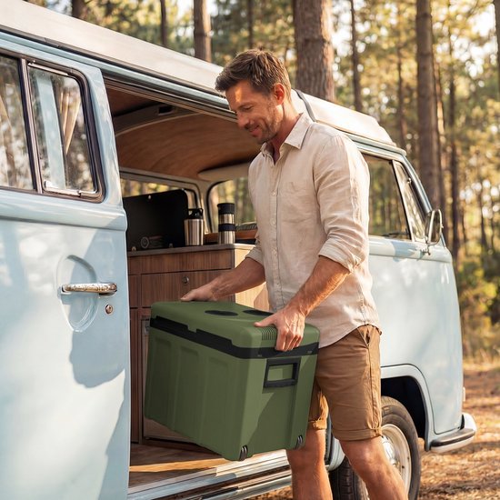 Auronic Coolbox électrique 12V et 230V - 40L - Réfrigérateur de voiture - Camping - Refroidissement et chauffage - Frigobox - Vert