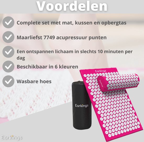 Nail Mat Acupressure Mat - Shakti Mat avec boule de massage et sac de transport - Tapis de massage 68x42x2 cm Earkings - Rose