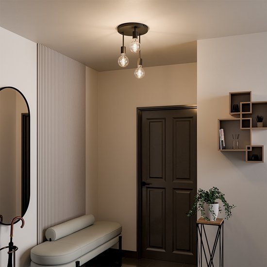 Nolt Ceiling Lamp - Plafonnier - 3x E27 Lampes - Industriel - ⌀ 28cm - Noir