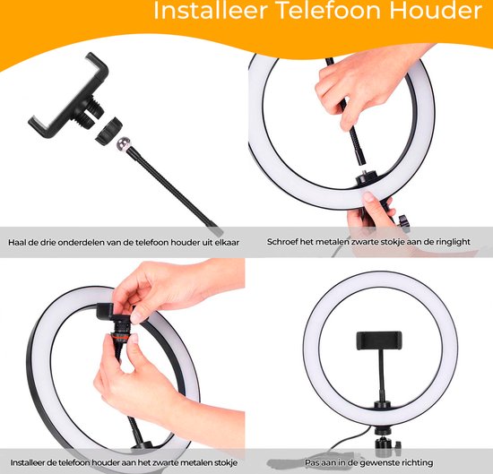 Studio ME Lampe annulaire multicolore avec trépied - 10 pouces/25 cm - Lampe RVB - Lampe annulaire avec trépied - Bluetooth - Support de téléphone - Télécommande - USB - Lampe TikTok - Lampe annulaire