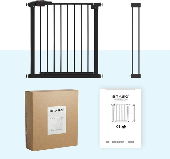 BRASQ Barrière d'escalier sans perçage - Barrière de sécurité - Barrière pour enfants avec extension - 75 à 93 cm - Extensible - Fixation par pince - Métal - Barrière pour chiens - Noir