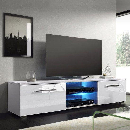 Meuble TV Meuble TV Tenus sans éclairage LED corps blanc façade blanc brillant