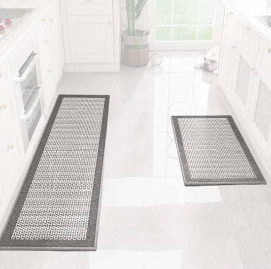 Hilvard - Tapis de cuisine - Lavable - 150 x 50 cm - Noir Gris - Antidérapant - Tapis de cuisine - Protecteur - Robuste - Moquette