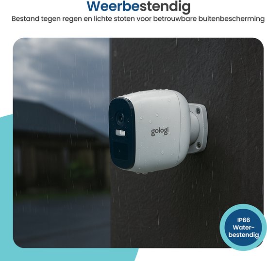 Gologi Caméra de sécurité sans fil pour l'extérieur et l'intérieur - Caméra de surveillance avec batterie 5200 mAh - USB-C rechargeable - Vision nocturne - Détection de mouvement - Montage magnétique - Caméra HD 4MP WiFi avec App - Caméra de sécurité - Bl