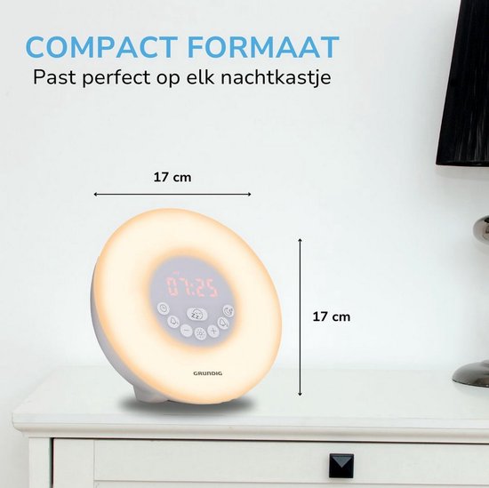 Réveil lumineux - Grundig - avec radio FM - Réveil lumière avec simulation lever de soleil - Réveil Numérique - 10 sons naturels