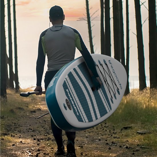 LifeGoods PaddlePro SUP Board - Planche à pagaie gonflable - Ensemble complet - Max. 135KG - 320x81cm - Blanc/Aqua profond