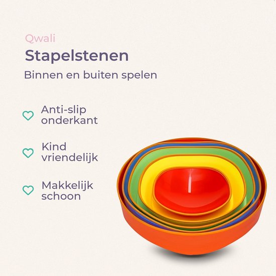 Qwali Stacking stones set - 5 pieces - Montessori - Toys - Educational - Step - Stepping stones - Children - Educational games - Balance - Motor skills - River stones - Board - Balance game - Balance