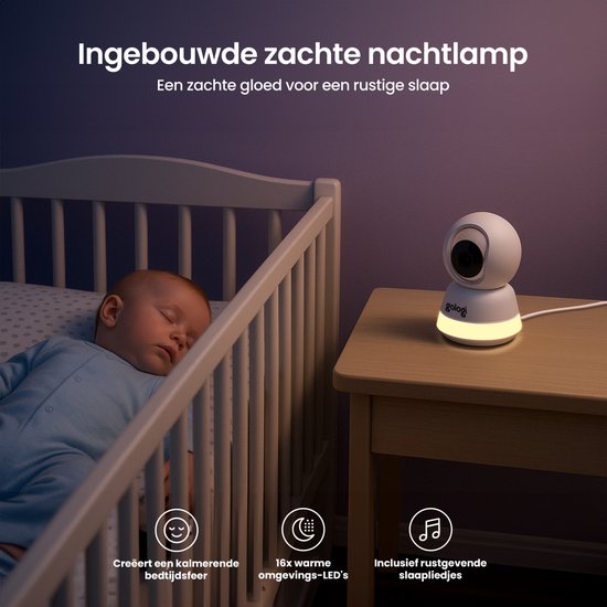 Gologi Baby Monitor avec caméra - Baby Monitor - Baby Camera - Télécommandé via l'application et l'écran - Blanc