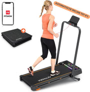 Tapis de course avec inclinaison automatique (8 %) - Inclinaison automatique - Tapis antidérapant et application inclus - Écran LED - 1 à 12 km/h - Pliable - Tapis de marche - Fonction d'inclinaison automatique de 8 % - Tapis de course pour la maison - Ta