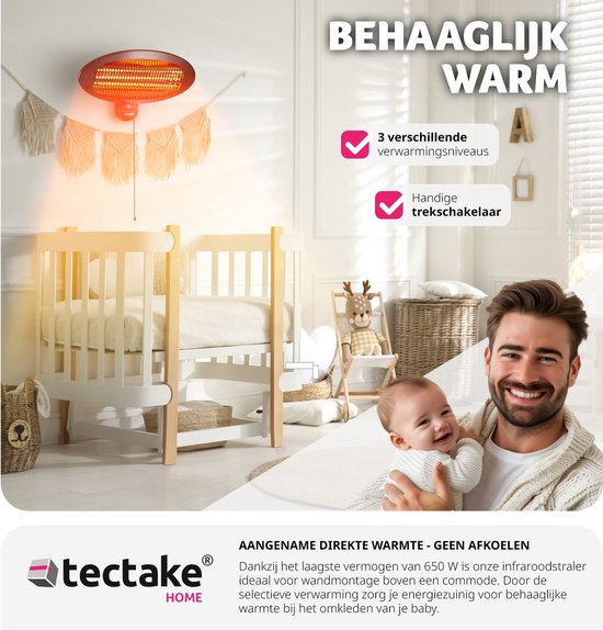 tectake® - Chauffage infrarouge - Chauffage avec support ou fixation murale - Lampe chauffante pour table à langer - Chauffage pour salle de bain - Chauffage infrarouge pour terrasse - Chauffage électrique - 2000W - 3 niveaux