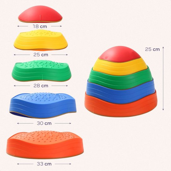 Qwali Stacking stones set - 5 pieces - Montessori - Toys - Educational - Step - Stepping stones - Children - Educational games - Balance - Motor skills - River stones - Board - Balance game - Balance