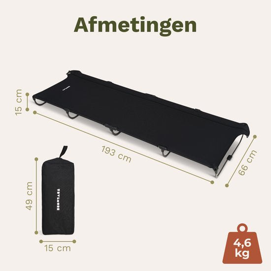 TRVLMORE Lit de Camp pliable - Capacité de charge 120KG - Lit de camping avec sac de transport - Brancard 1 personne - Structure en acier - 193x66x15 cm - Noir