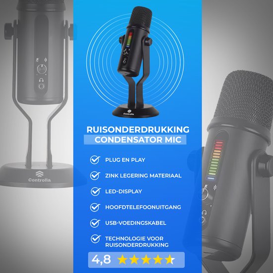 Microphone USB Controlla - Micro USB pour enregistrer - Microphone de jeu - Stream - Podcast - Réduction du bruit