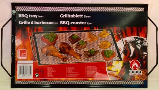 BBQ collection Grille et plateau pour barbecue - 40 x 20 x 3 cm - Pour poisson, viande et légumes - Métal - Noir