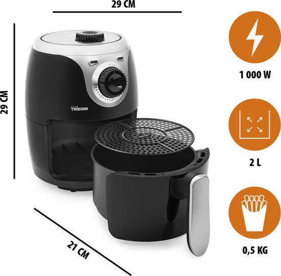 Tristar Airfryer Mini Crispy FR-6980 - 2 litres - Friteuse à air chaud - sans PFAS - Compact - Noir - 1000W