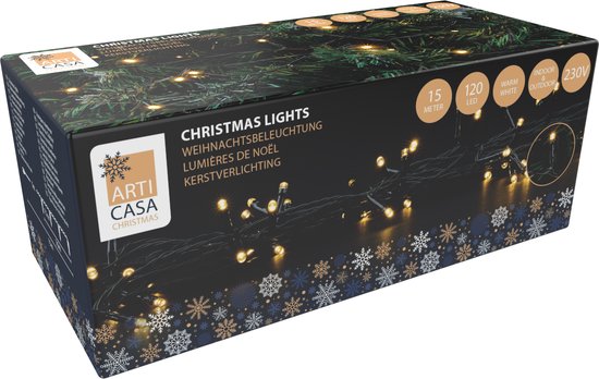 Arti Casa Christmas Lights - 10m Christmas Tree Lights With 120 LED Lights - Warm White - Convient pour l'intérieur et l'extérieur - 230V