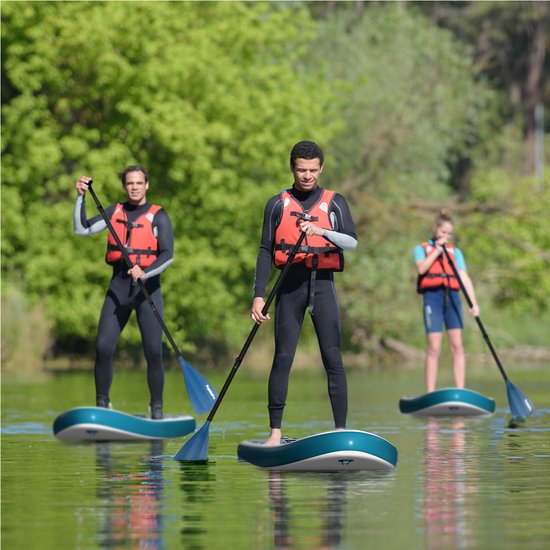 LifeGoods PaddlePro SUP Board - Planche à pagaie gonflable - Ensemble complet - Max. 135KG - 320x81cm - Blanc/Aqua profond