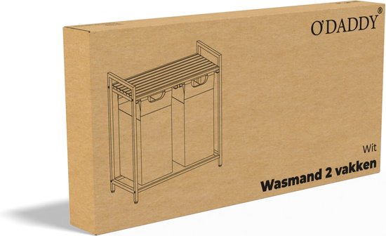 O'DADDY® Laundry Basket 2 Boxes - Trieur de linge extensible avec étagère - 76 litres - 73 x 33 x 72 cm - Pieds réglables - Assemblage facile - Multifonctionnel et élégant - Métal - Blanc