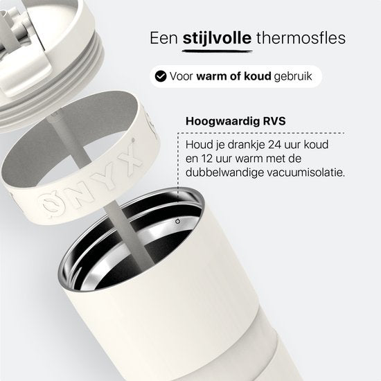 ONYX Bouteille à boire avec paille 700ML - Bouteille d'eau pour enfants et adultes - Mug Thermos Mug de voyage en acier inoxydable - Buvette de motivation - Tasse à boire pour l'école - Coco White
