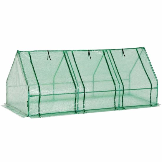 Ceruzo serre 270 cm - Serre à feuilles - 3 portes - Serre - Jardin - 270 x 90 x 90cm