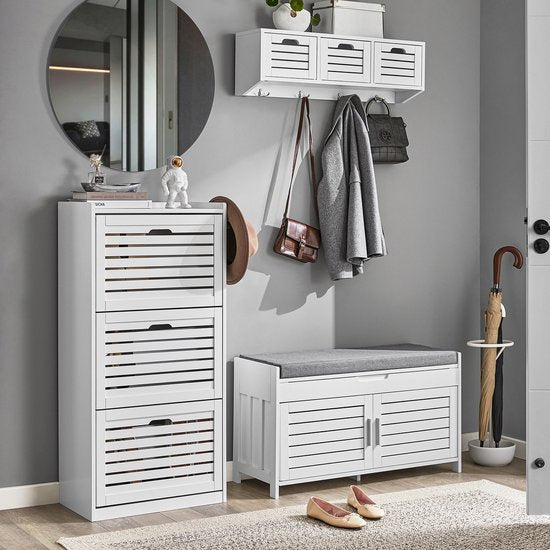 SoBuy FSR102-W Meuble de rangement - Meuble à chaussures blanc avec banc et 2 portes