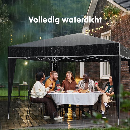 LifeGoods Party Tent Plus - Tente pliante - 3x3 m - Montage facile - Armature renforcée - Imperméable - Sac de transport - Noir