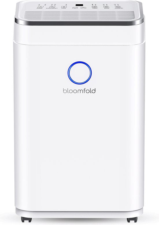 Déshumidificateur Bloomfold - 20L par jour - Fonction Lavage-Séchage incluse - Convient au salon, à la chambre, à la cave et à la salle de bain - Déshumidificateur - Blanc