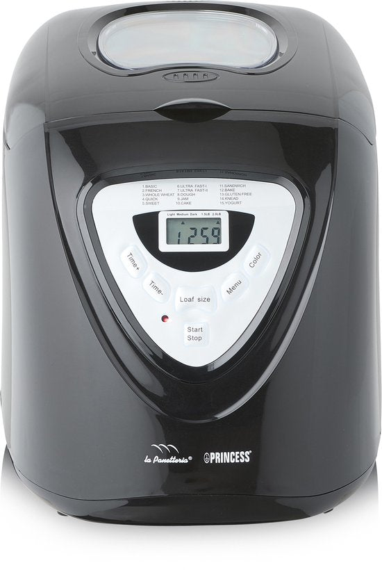 Princess Breadmaker 152009 - Minuteur - Affichage digital - 15 programmes de cuisson - Programme sans gluten - 900 Gr - 600 Watt - Noir/Argent