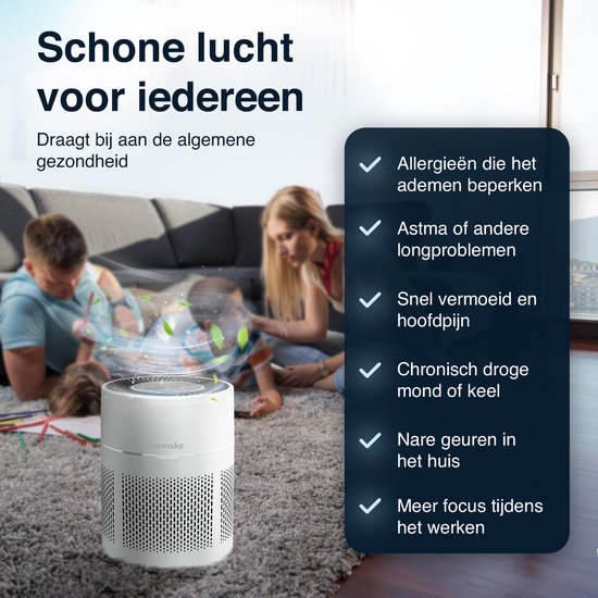 Purificateur d'air - Samako - Filtre HEPA 13 pro - Rhume des foins, allergies aux animaux, acariens - Indicateur de qualité de l'air