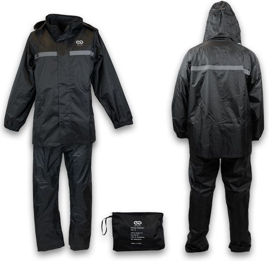 Combinaison de pluie Infinity Goods - Femmes et hommes - Taille XL - Imperméable et respirant - Réfléchissant - Noir
