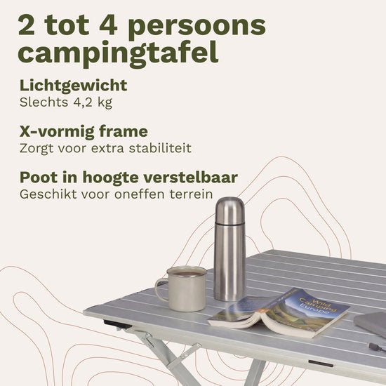 TRVLMORE Table de camping - 80x58x71 cm - Légère avec structure en aluminium - Table pliante réglable - Table de camping - Table pliante - Silver